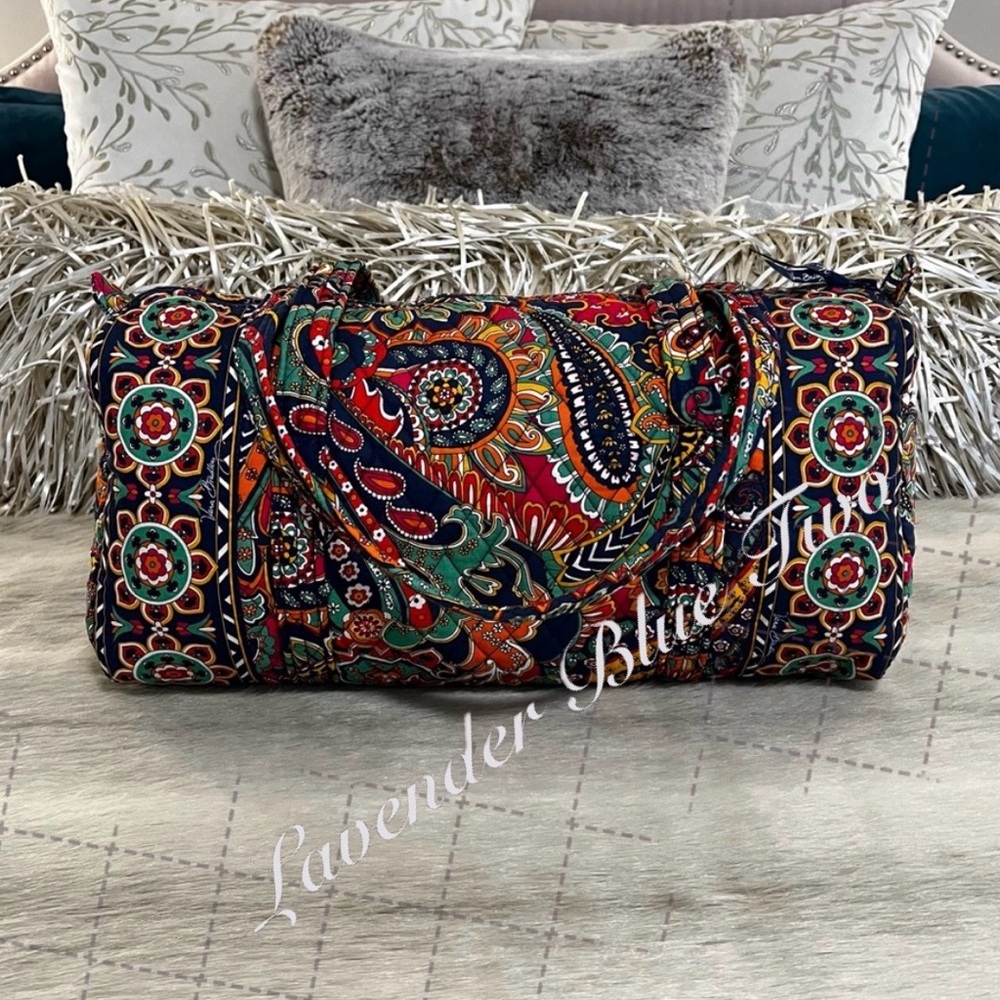 VERA BRADLEY Venetian Paisley 2013 L Duffle Bag Travel Blue Green Red Y2K Yellow